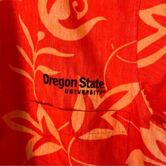Vtg Alfred Shaheen Reyn Spooner Orange Oregon State Hawaiian Shirt - Picture 3 of 5